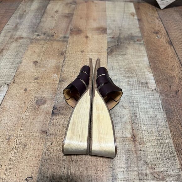 Vintage Hermes wood sole wedge slide sandals slip on mule - Picture 9 of 16